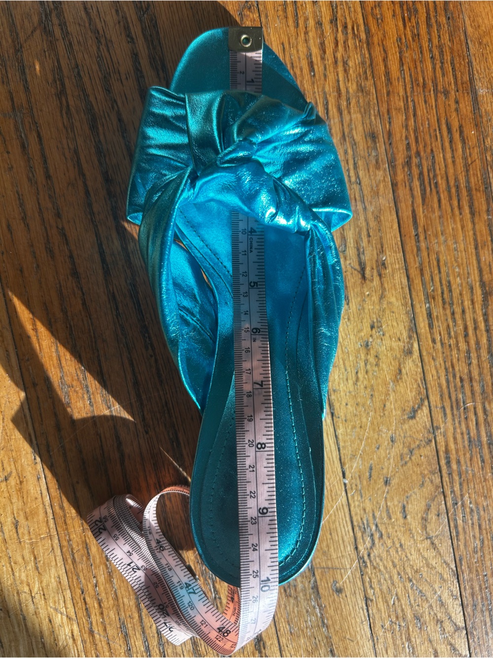 SCHUTZ Metallic Teal Knot-Front Heeled Sandals - Picture 4 of 4